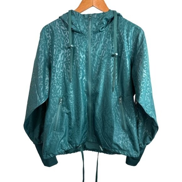 Zyia Active Hoodie Jacket Teal Green Leopard Print Windbreaker Full Zip Size M - Picture 10 of 15